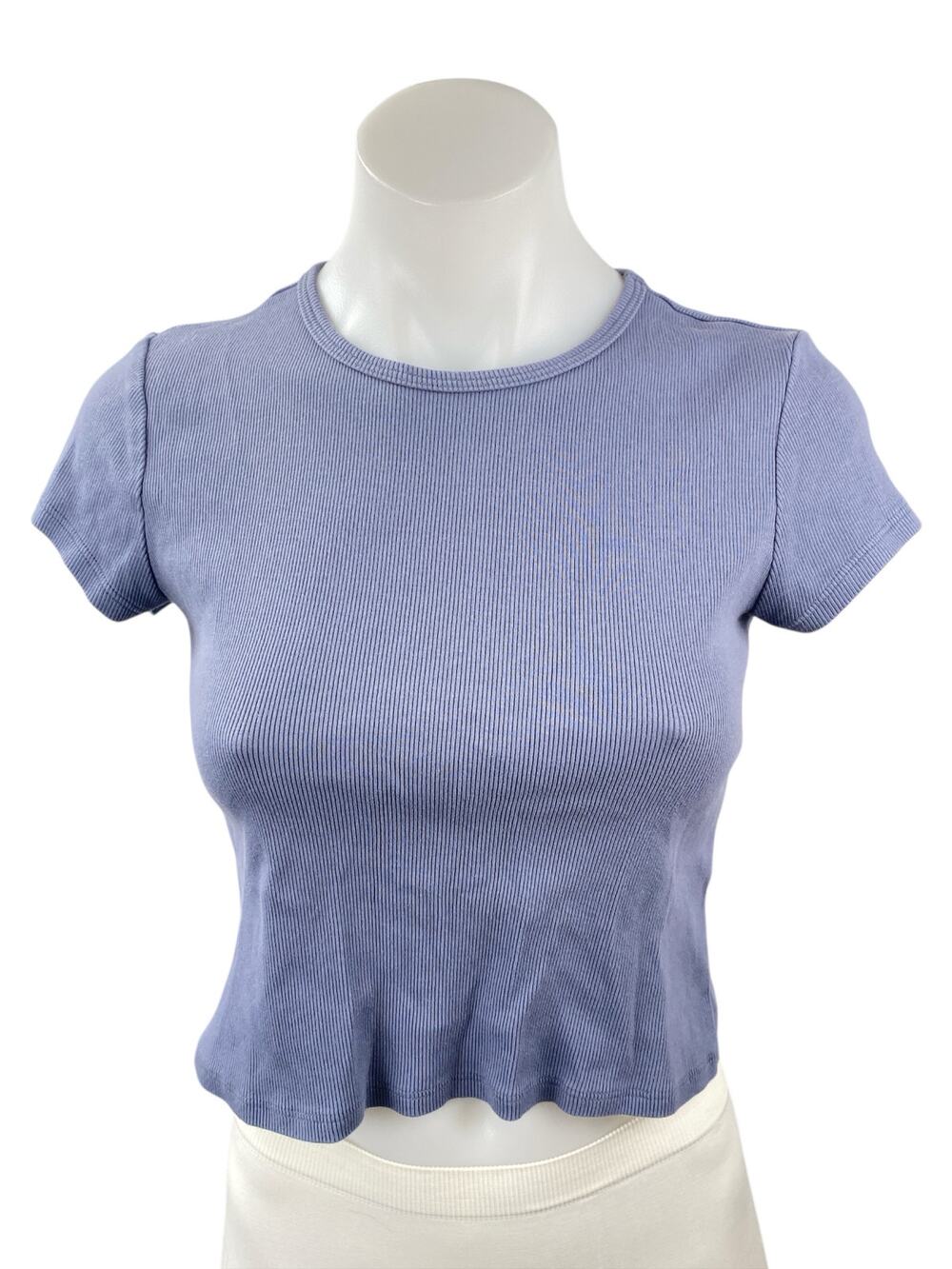 Reformation Purple Blue Ribbed Knit Short Sleeve Crew Neck Crop Baby Tee Top M